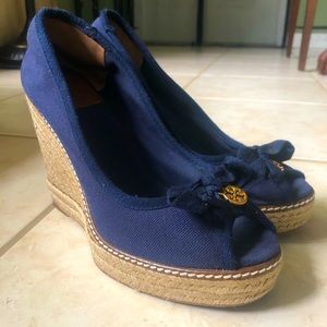 Navy Blue Tory Burch Espadrille Wedges
